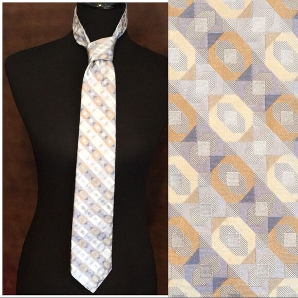 Michael Kors Pattern Tie Light Blue Tan - Picture 1 of 5